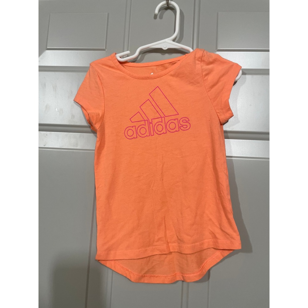 Adidas Graphic Tee Girls 2T Orange‎ Good Short Sleeve High Low Hem Logo Shirt